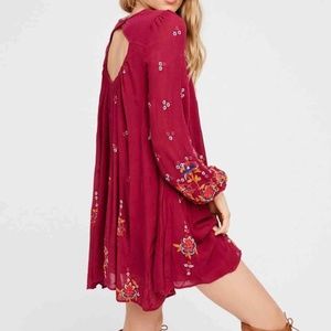 Plum Embroidered shift dress